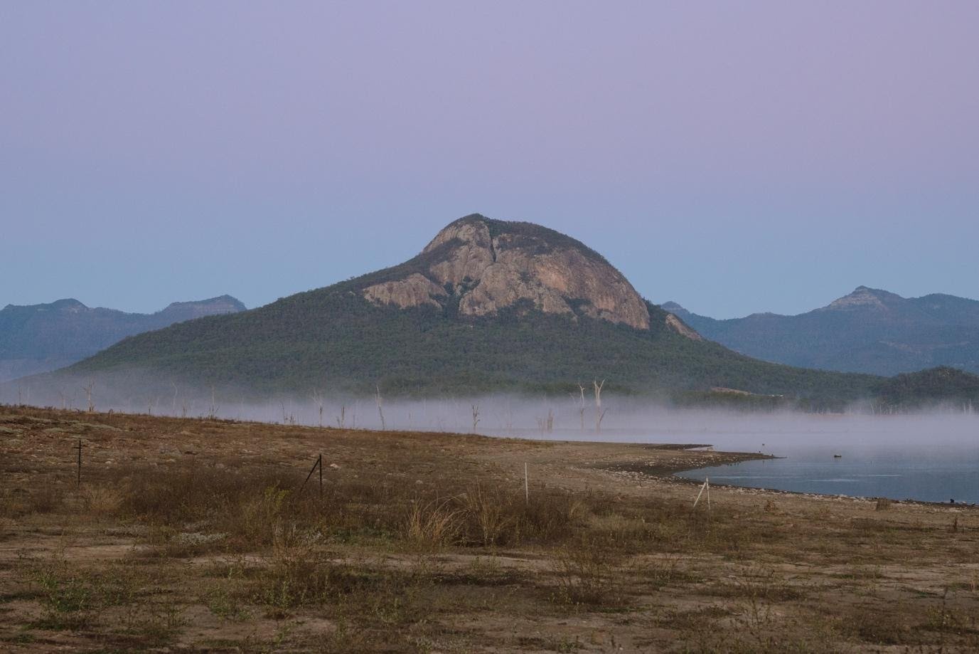 Dusty pink and blues of pre-dawn at Lake Moogerah