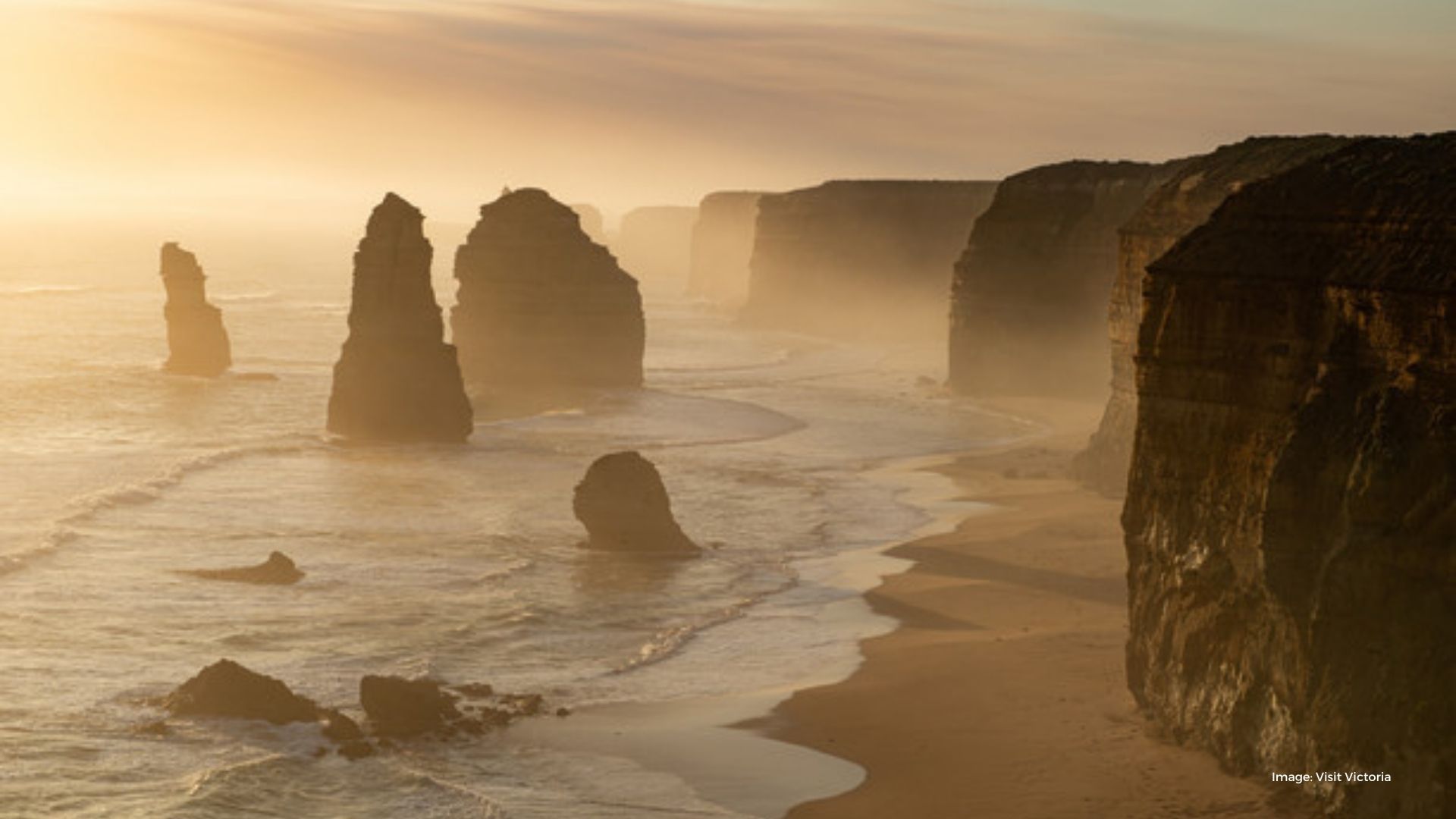 Limestone stacks surrounded by ocean next to the coastline | Visit Victoria