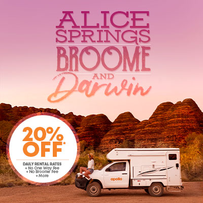 Save 20% when you book a one way hire from Alice Springs, Broome and Darwin