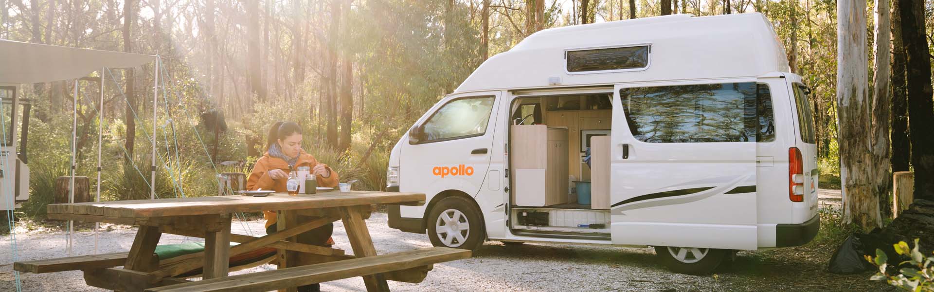 Apollo rental campervan in regional Australia